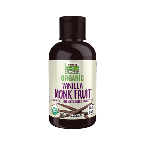 NOW Real Food Monk Fruit Zero-Calorie Glycerite Sweetener Organic, Vanilla