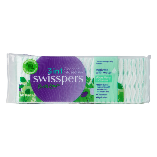 Swisspers Earth Kind 3 in 1 Cleanser Infused Pads - Aloe Vera