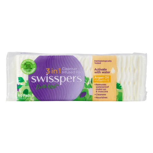 Swisspers Earth Kind 3 in 1 Cleanser Infused Pads - Argan Oil